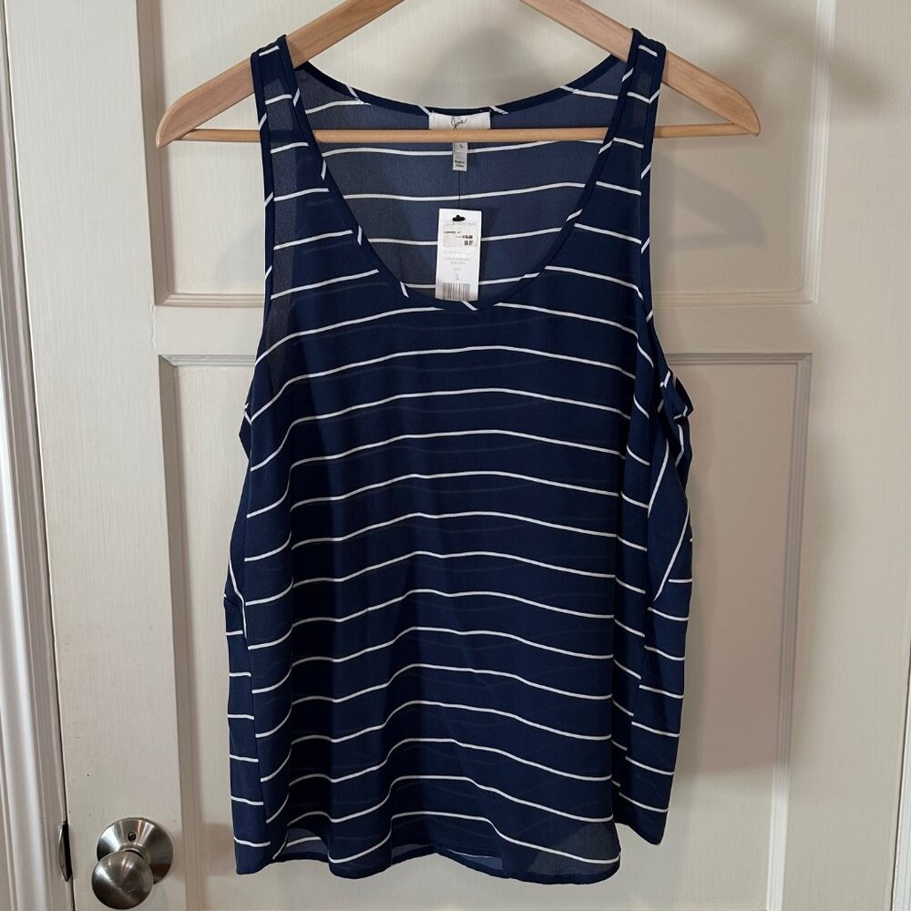 NWT - Joie - 100% Silk, Dark Navy and Porcelain Striped Tank Top - Size Small